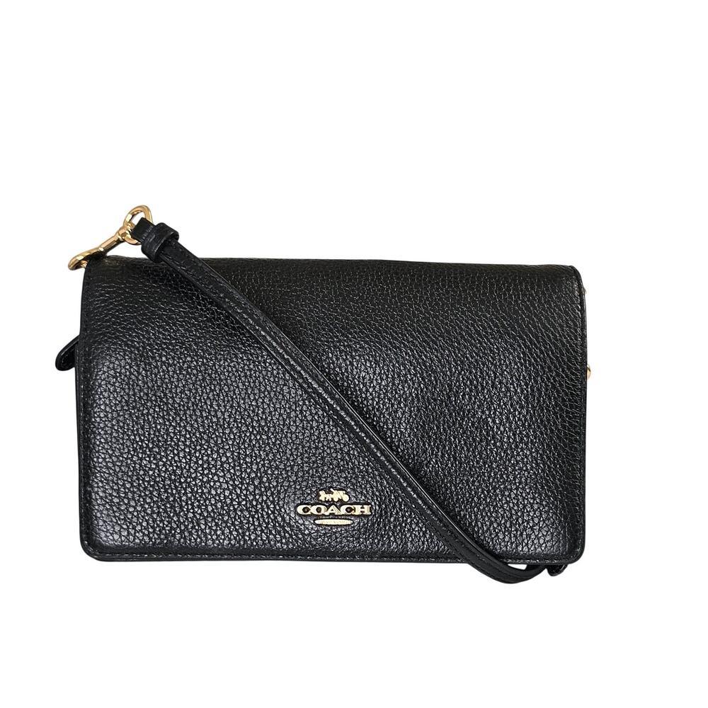 Coach Anna Foldover Black Leather Crossbody Wallet Bag
